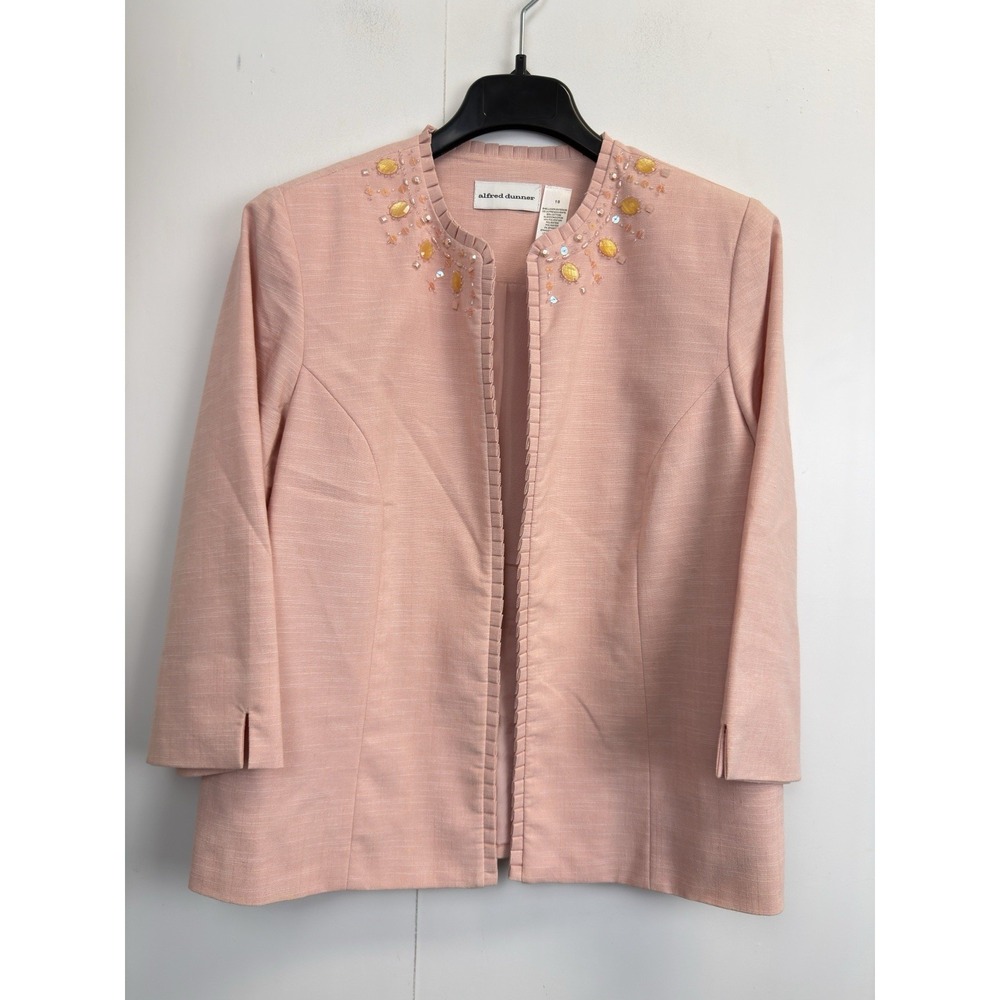 Alfred Dunner Blazer Womens 10 Light‎ Blush Beaded Open Front Career Jacket